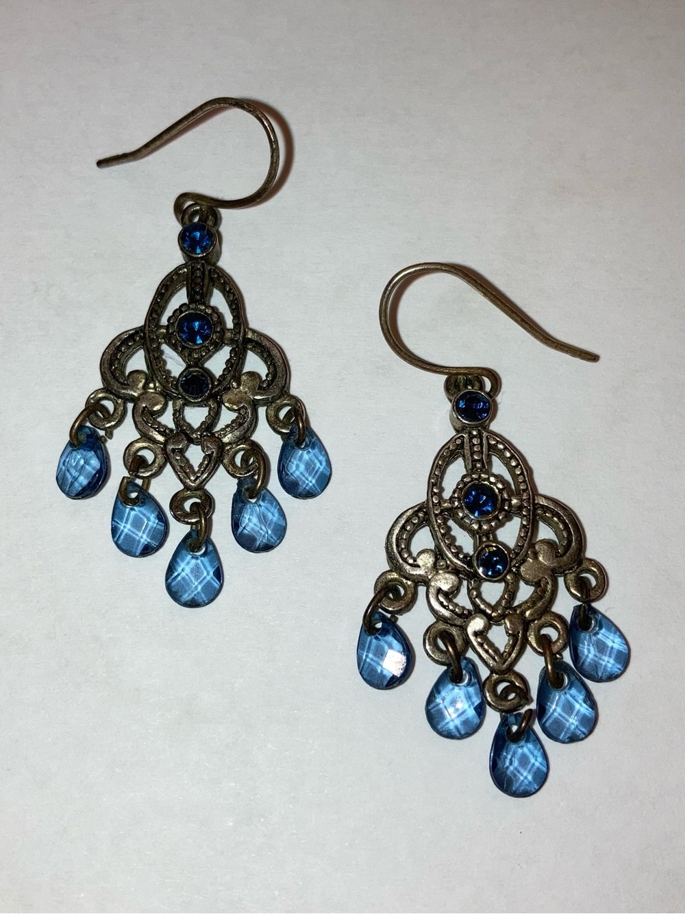 Vintage Blue Teardrop Dangle Earrings Western Boho Bohemian Silver Jewelry